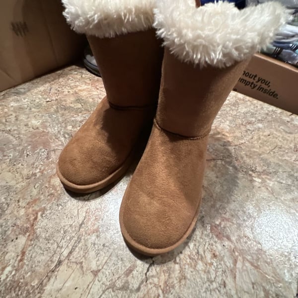 Tan Suede Faux-Fur Lined Winter Boots with Back Ribbon Detail