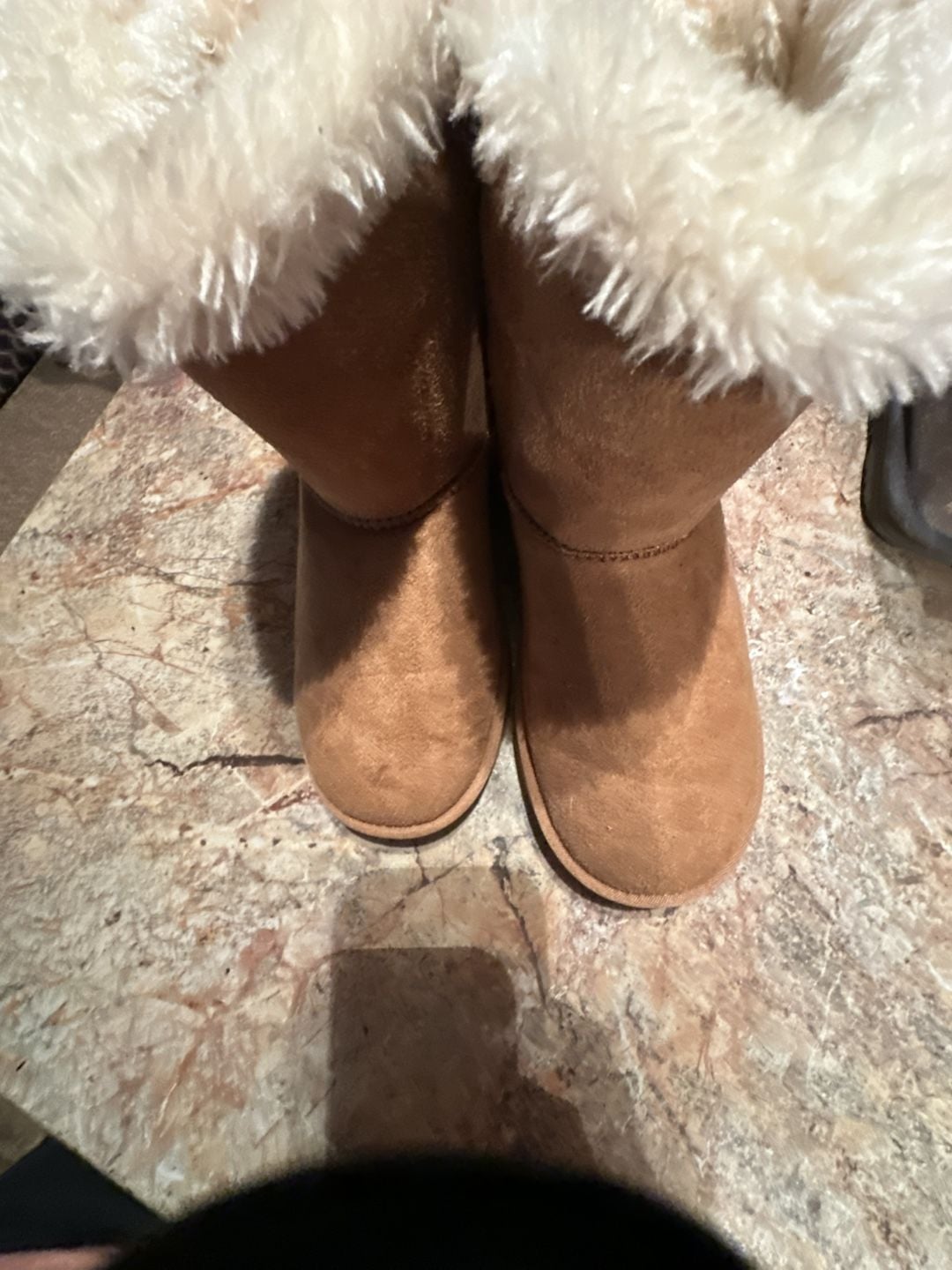 Tan Suede Faux-Fur Lined Winter Boots with Back Ribbon Detail 9