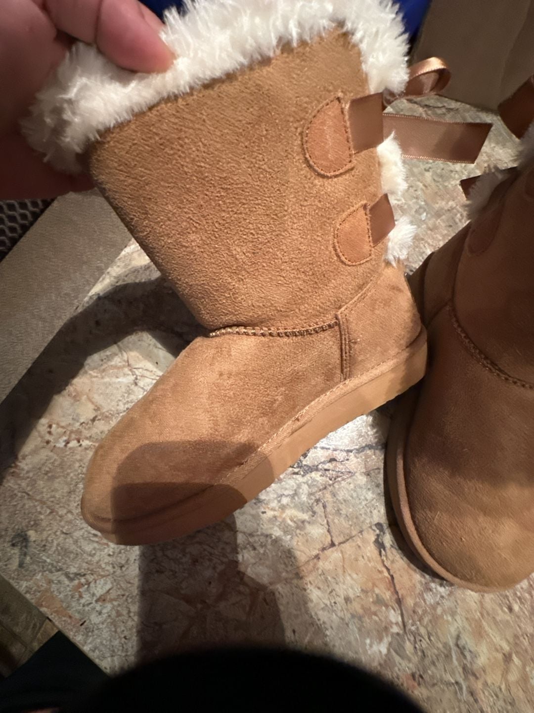 Tan Suede Faux-Fur Lined Winter Boots with Back Ribbon Detail 10