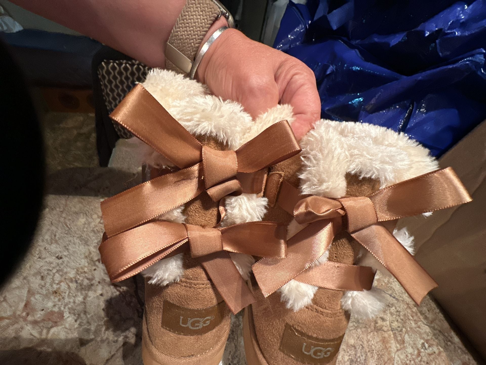 Tan Suede Faux-Fur Lined Winter Boots with Back Ribbon Detail 11