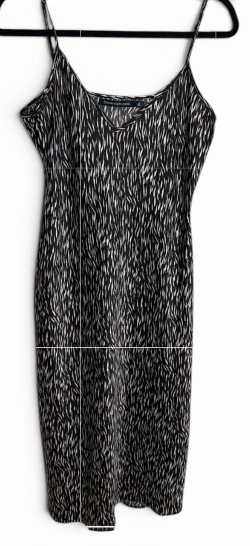 Calvin Klein Jeans Black White Animal Print Satin Slip Midi Dress LRG Timeless 2