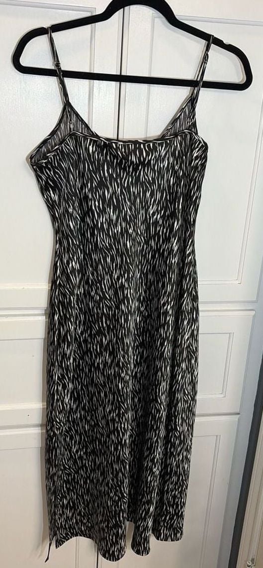 Calvin Klein Jeans Black White Animal Print Satin Slip Midi Dress LRG Timeless 7