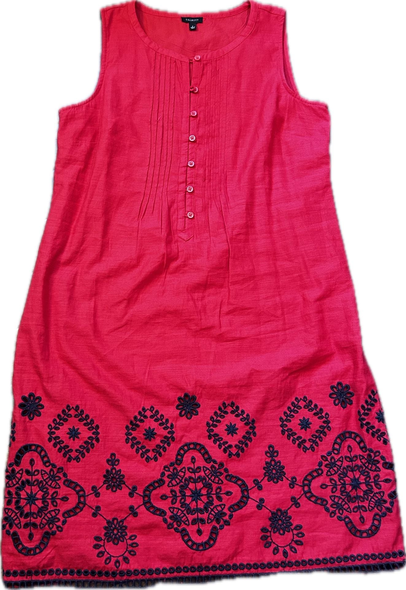 Talbots Pintuck Popover Linen blend Embroidered Dress 90s butter mom boho eyelet 3