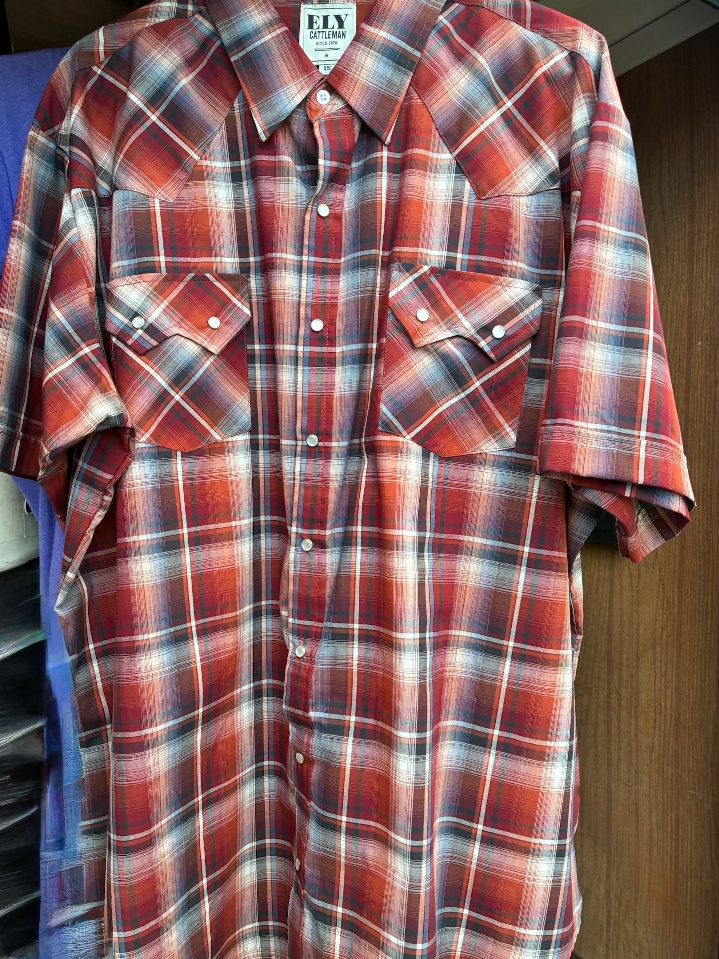 Ely Cattleman Men's Short Sleeve Western Plaid Pearl Snap Shirt XXL 2