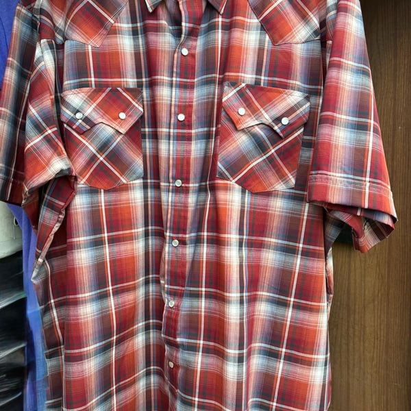 Ely Cattleman Men's Short Sleeve Western Plaid Pearl Snap Shirt XXL