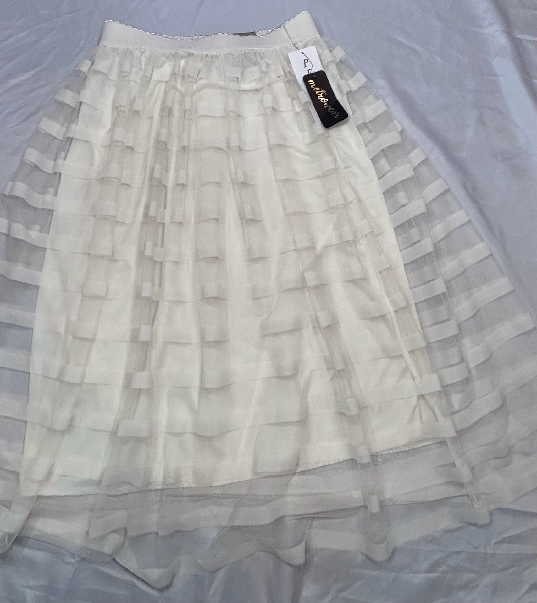 Metrowear Ivory Tulle Striped Midi Skirt 2