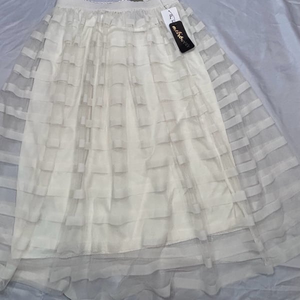 Metrowear Ivory Tulle Striped Midi Skirt