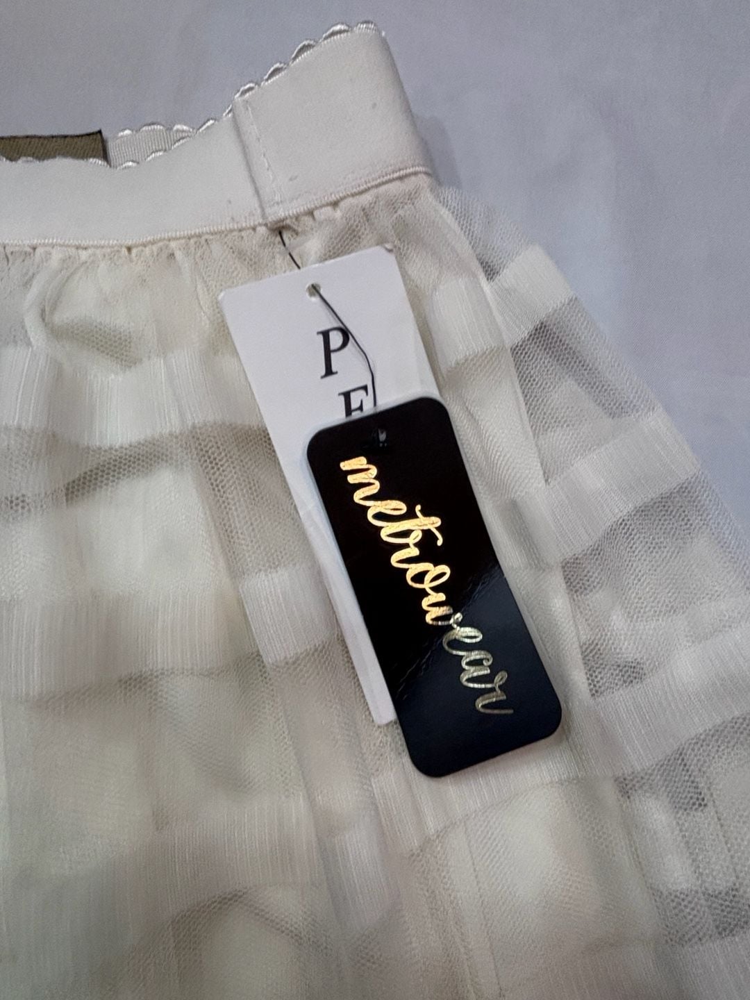Metrowear Ivory Tulle Striped Midi Skirt 3