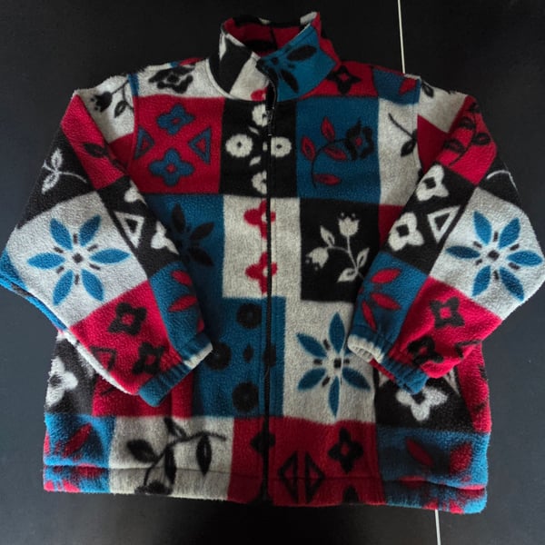 Alfred Dunner Petite Patchwork Floral Geometric Full Zip Fleece Jacket