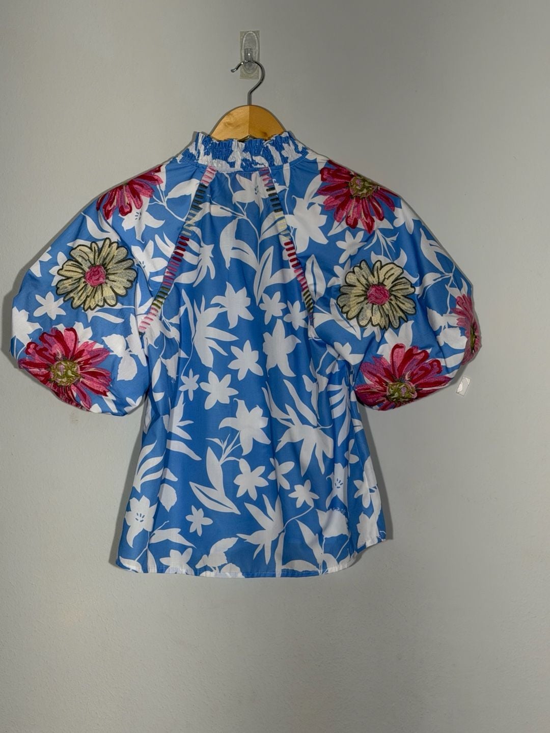 THML Blue Puff Sleeve Embroidered Floral Print Top 3