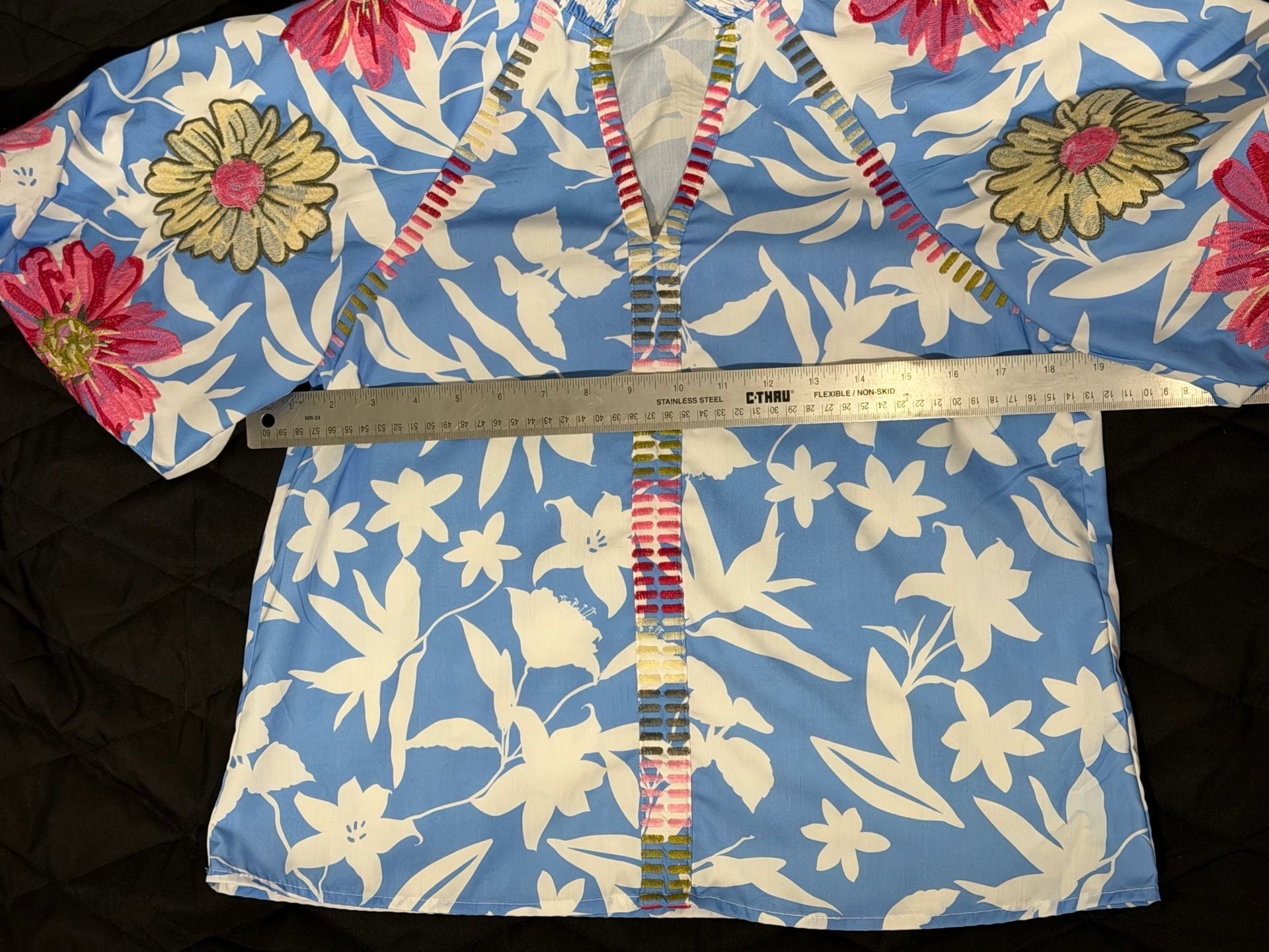 THML Blue Puff Sleeve Embroidered Floral Print Top 5