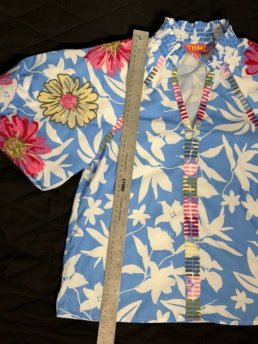THML Blue Puff Sleeve Embroidered Floral Print Top 6