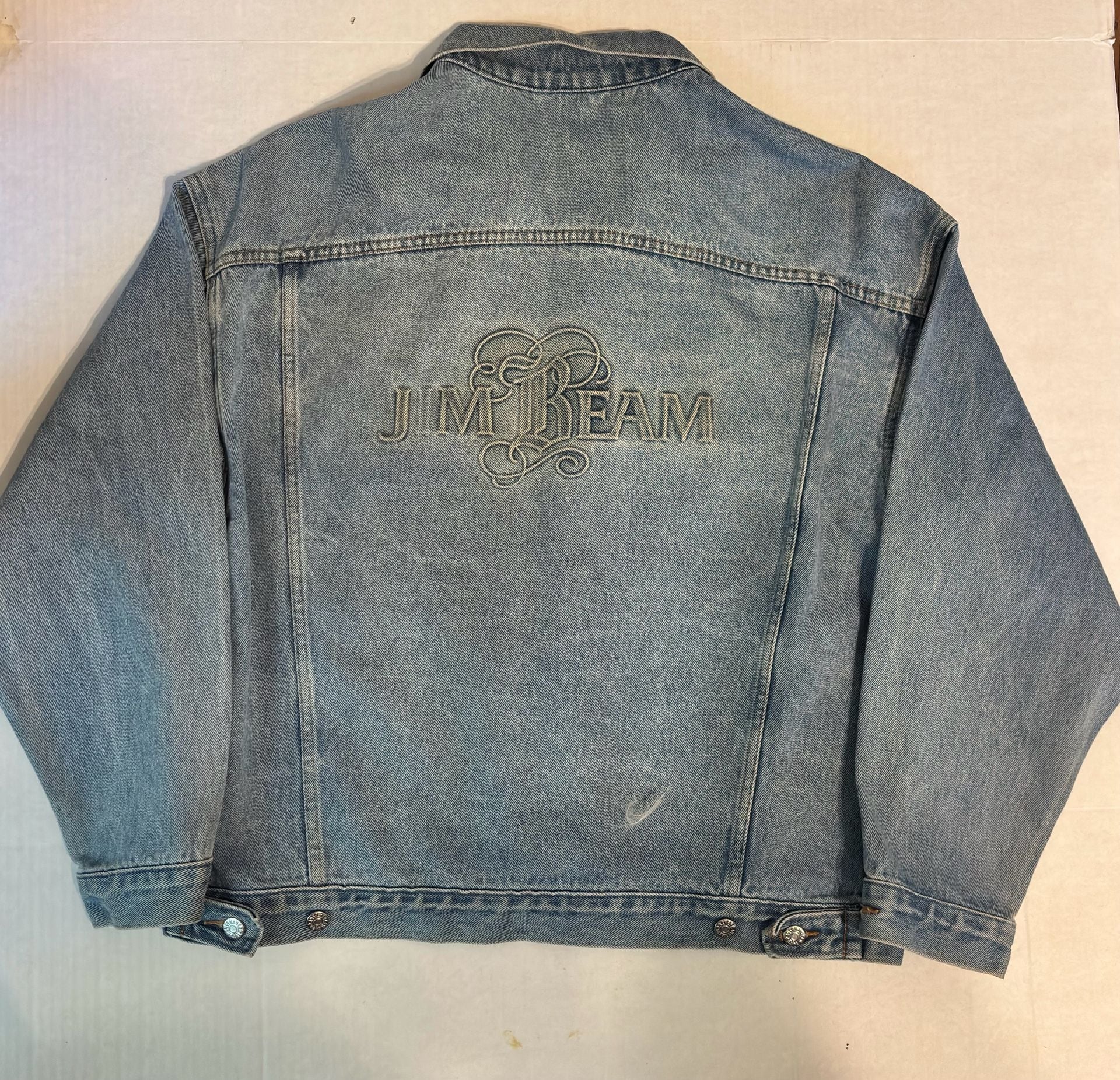 Vintage authentic Jim Beam Embossed Denim Trucker Jacket Men’s Large Made in USA. 3