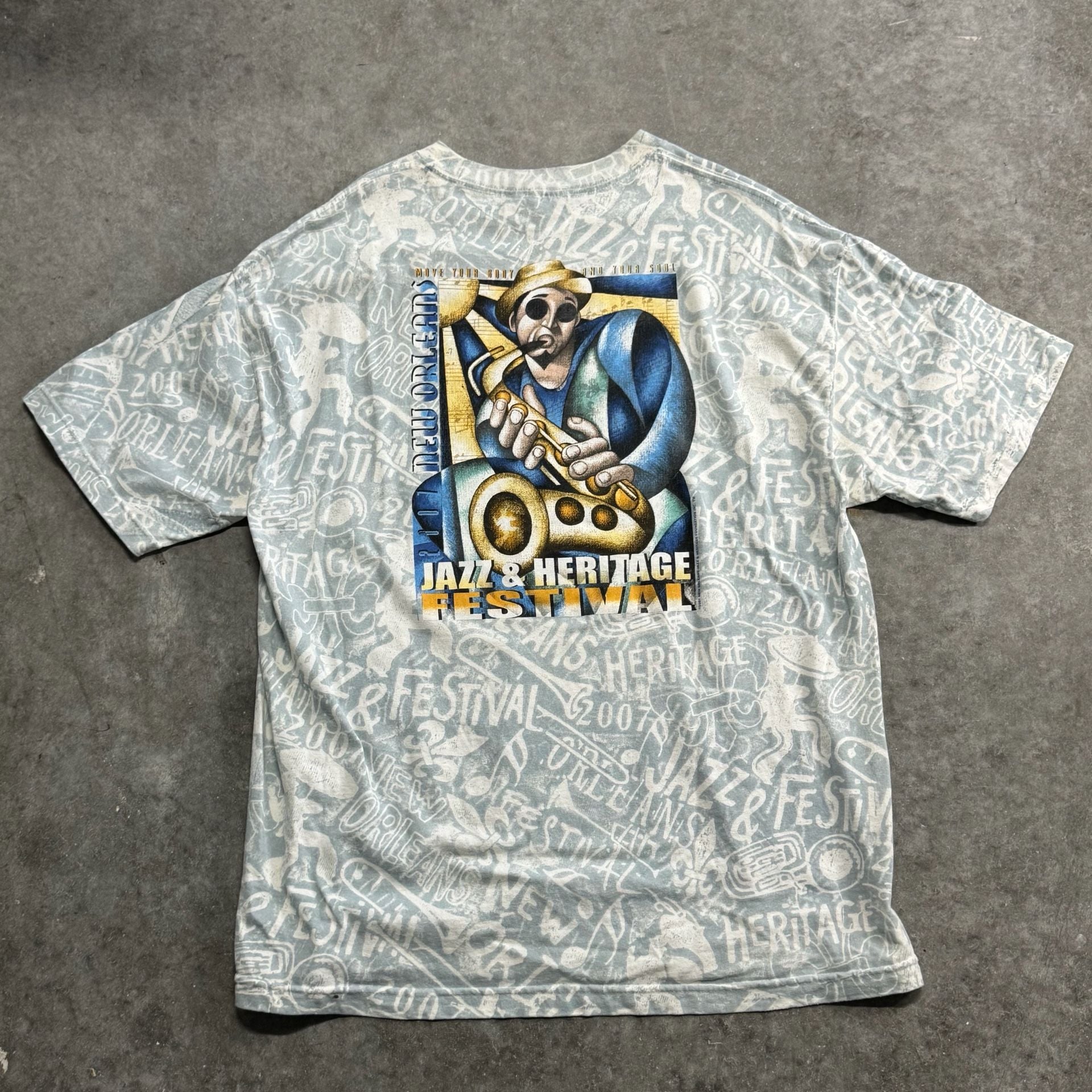 Vintage 2007 New Orleans Jazz & Heritage Festival All Over Print T-Shirt XL 2