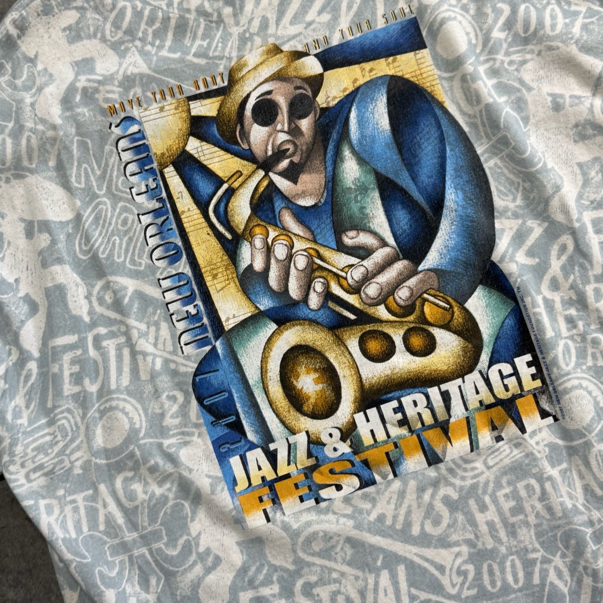 Vintage 2007 New Orleans Jazz & Heritage Festival All Over Print T-Shirt XL 7