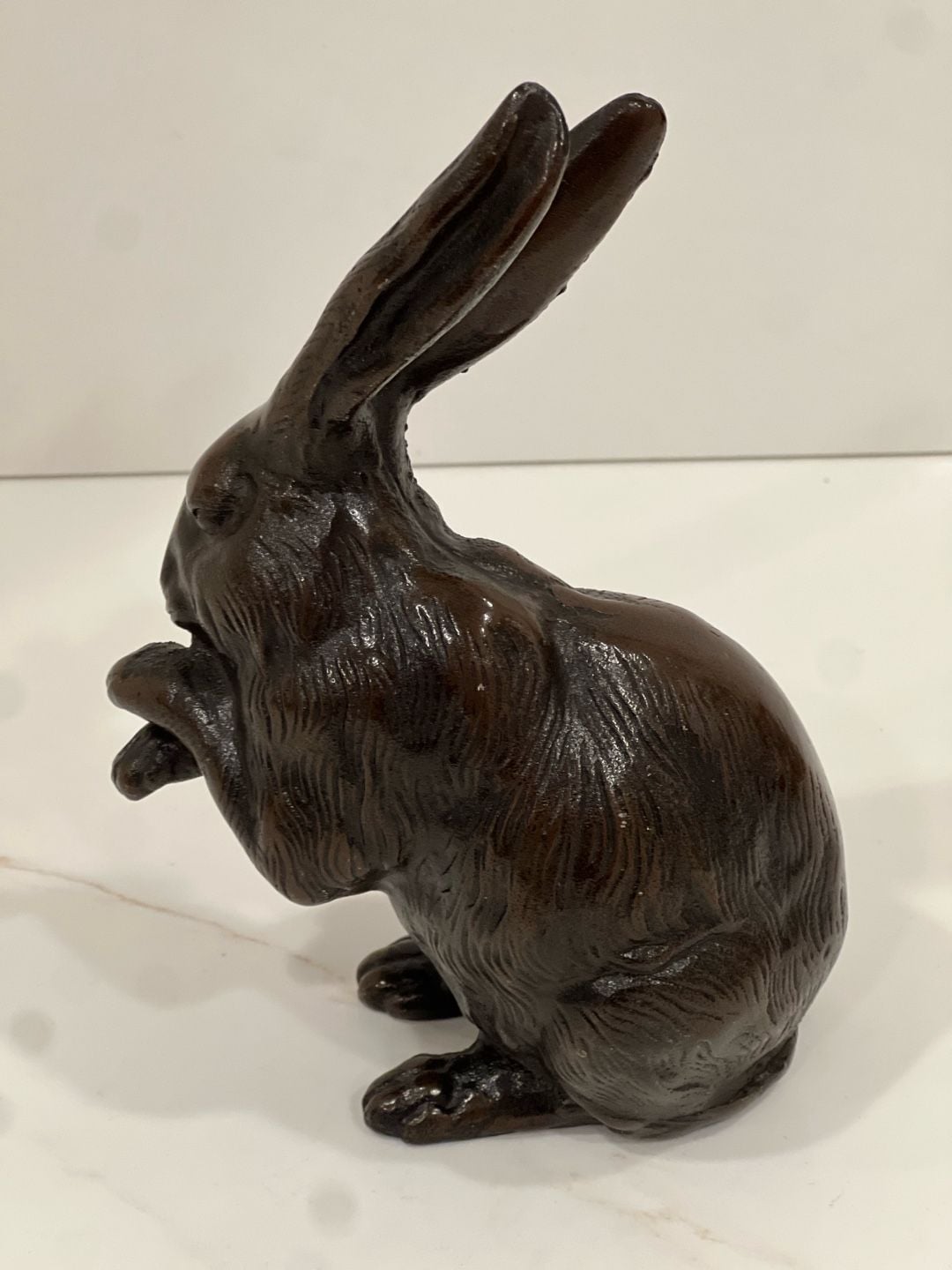 Vintage Japanese Hand-Cast Bronze Rabbit Figurines, Pair 8