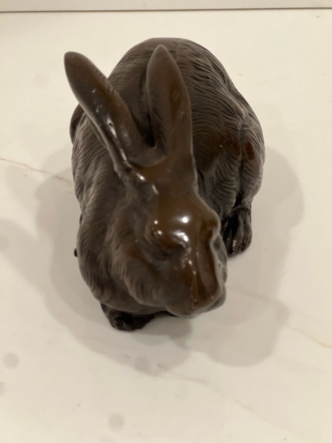 Vintage Japanese Hand-Cast Bronze Rabbit Figurines, Pair 15