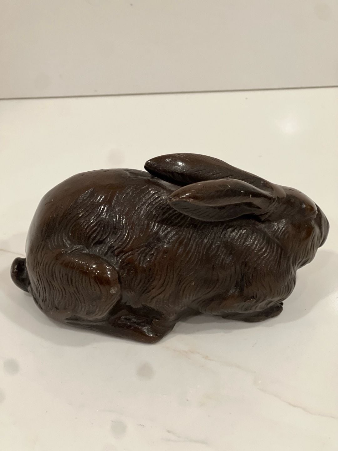 Vintage Japanese Hand-Cast Bronze Rabbit Figurines, Pair 16