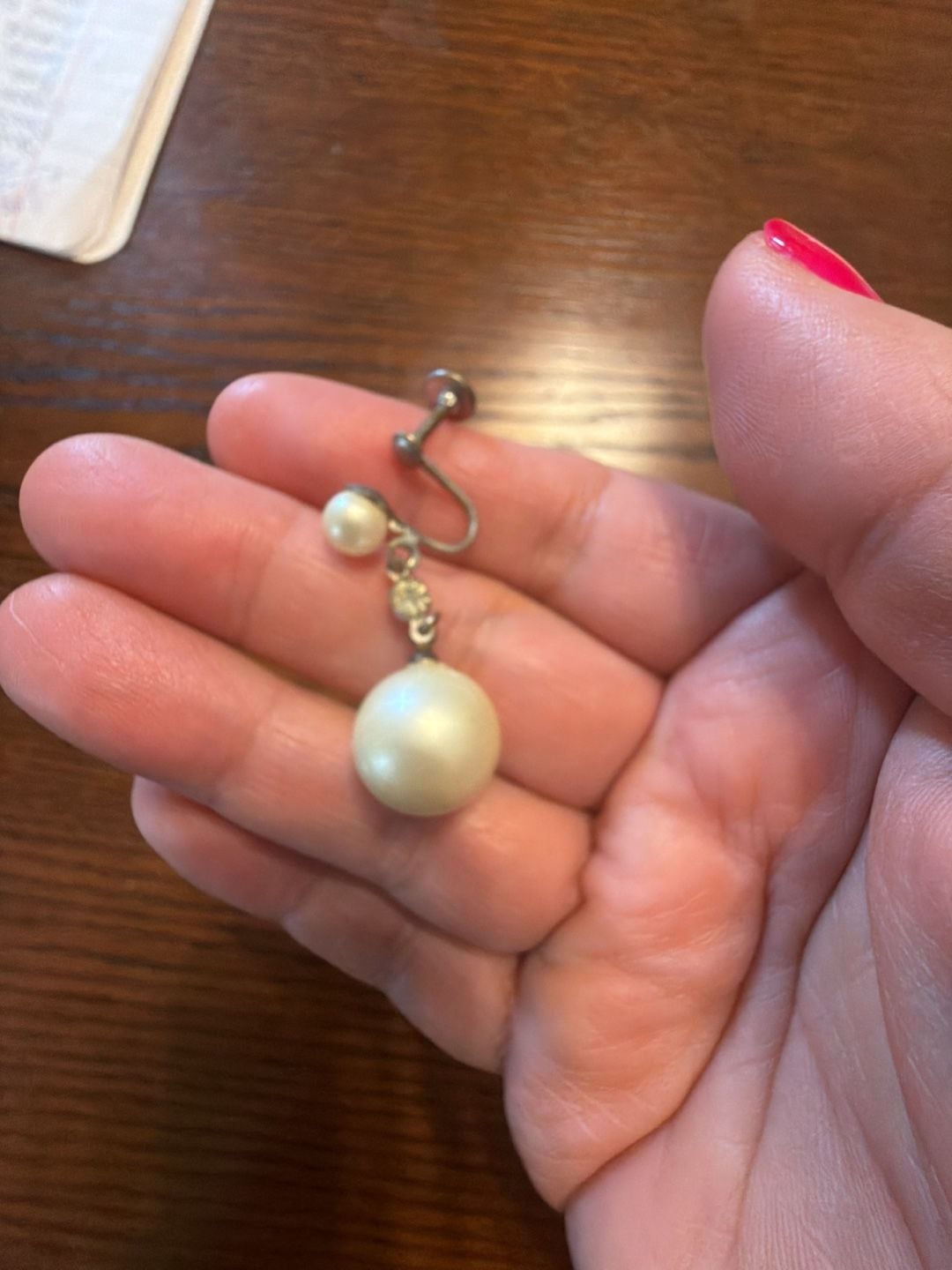 Vintage Silver Tone Faux Pearl Dangle Screwback Earrings 2