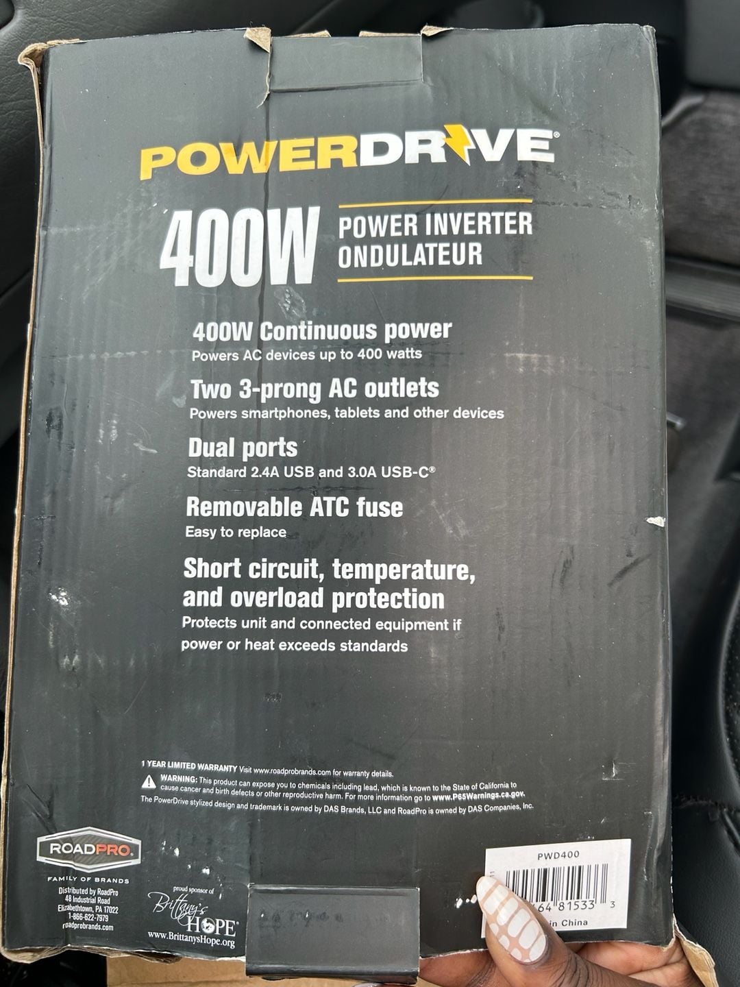 PowerDrive 400W Power Inverter (Model PWD400) with 2 AC Outlets and Dual USB Ports 3