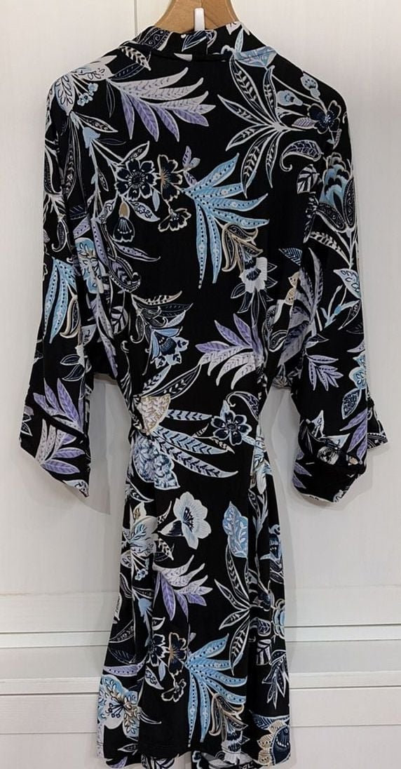 Linea Donatella Floral Print Short Robe Style FBT130 Black Size L/XL 5
