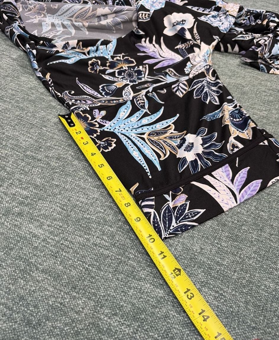Linea Donatella Floral Print Short Robe Style FBT130 Black Size L/XL 8