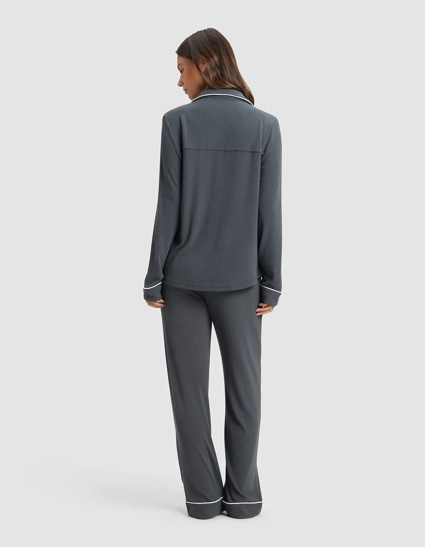 Cozy Earth Women's Bamboo Rib Knit Classic Pajama Set, Graphite 2