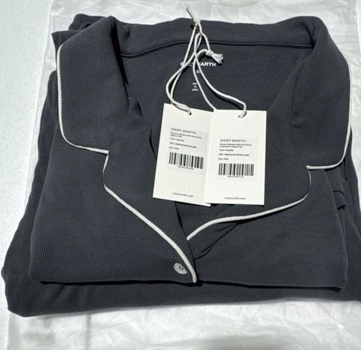 Cozy Earth Women's Bamboo Rib Knit Classic Pajama Set, Graphite 3