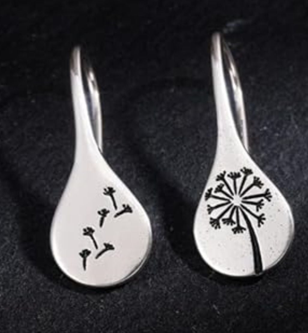 Fine Silver Plated Dandelion Design Teardrop Hook Earrings 2