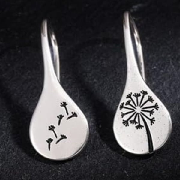 Fine Silver Plated Dandelion Design Teardrop Hook Earrings