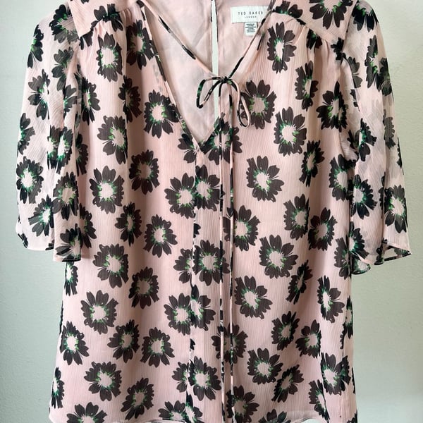 Ted Baker Harlynn Floral Print Split Sleeve V-Neck Blouse