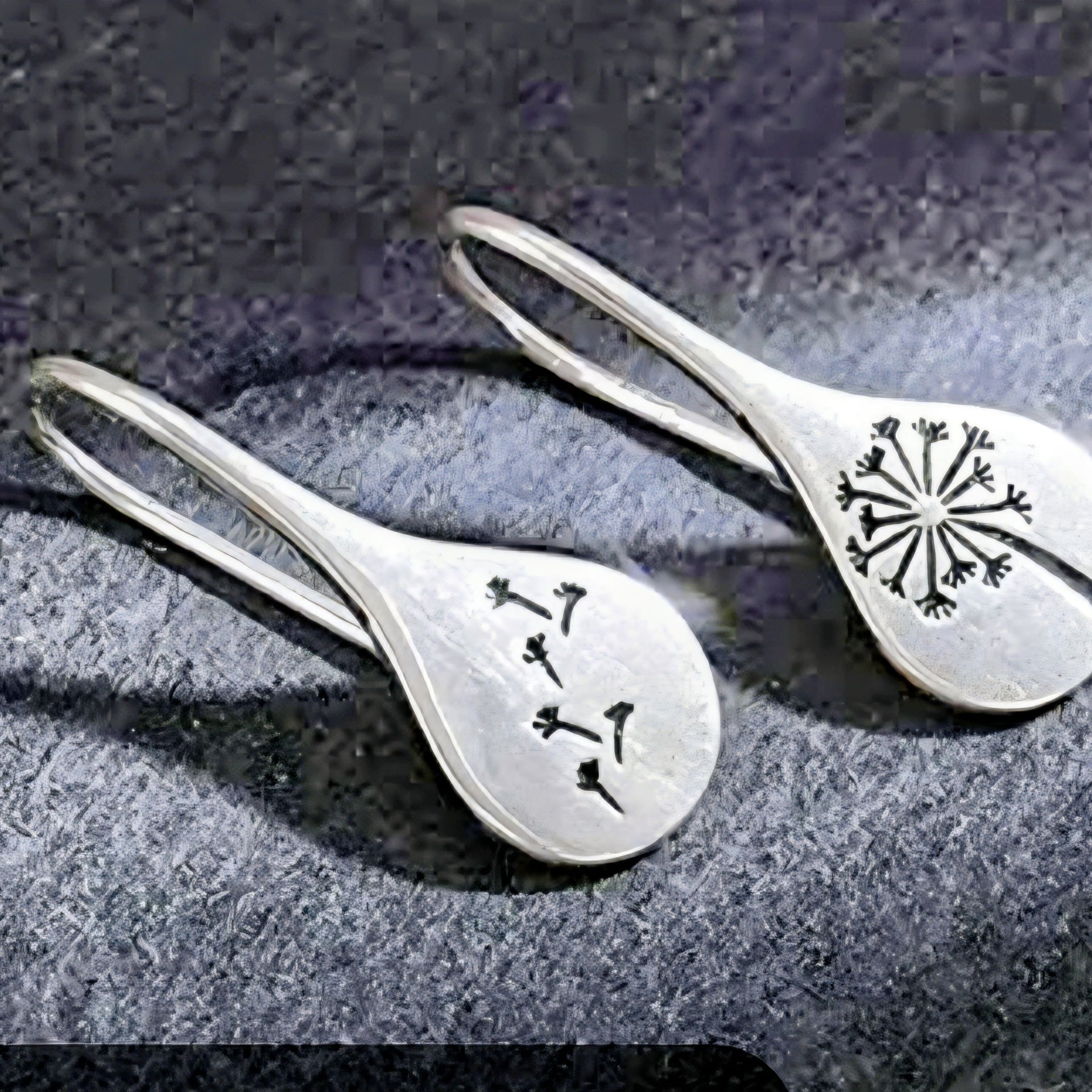 Fine Silver Plated Dandelion Design Teardrop Hook Earrings 3