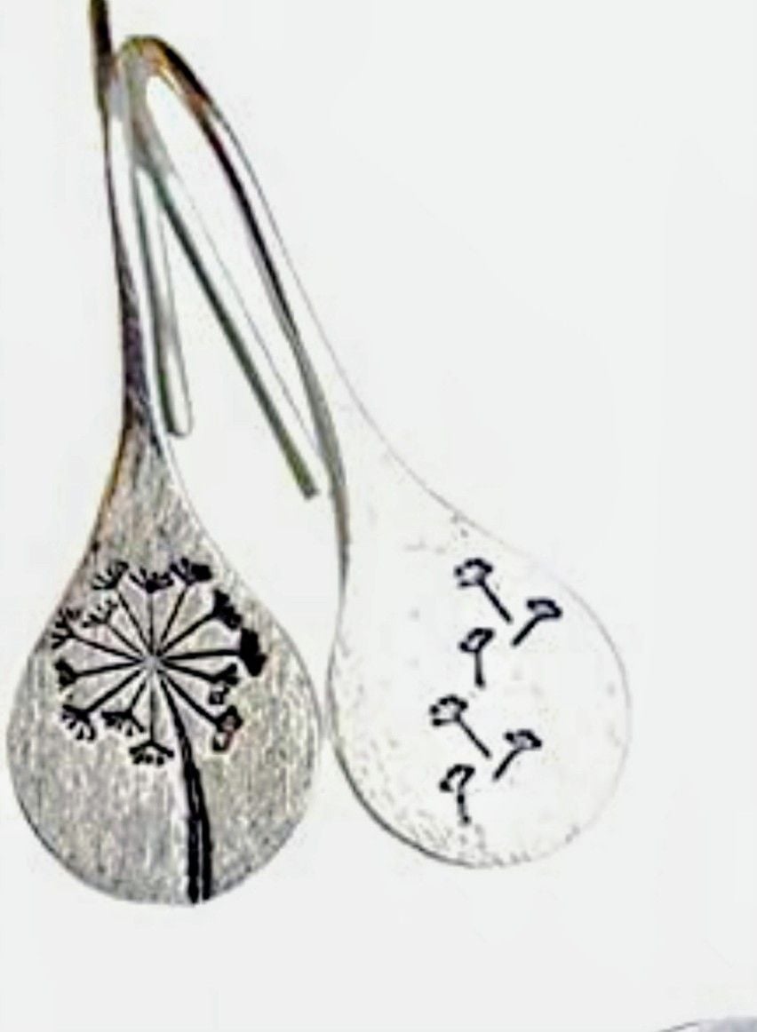 Fine Silver Plated Dandelion Design Teardrop Hook Earrings 4