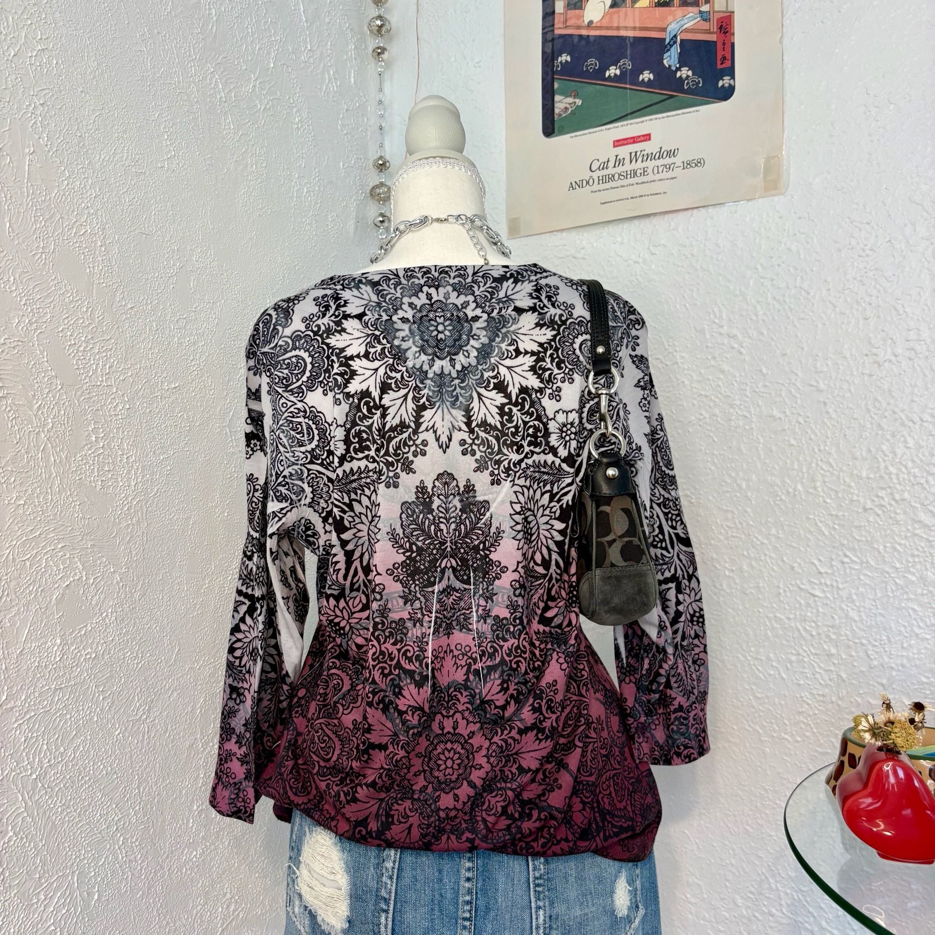 Chico's Women's V-Neck 3/4 Sleeve Embellished Ombré Mandala Print Blouse 4