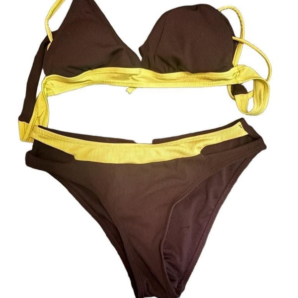 Ribbed Bikini Set Black and Yellow