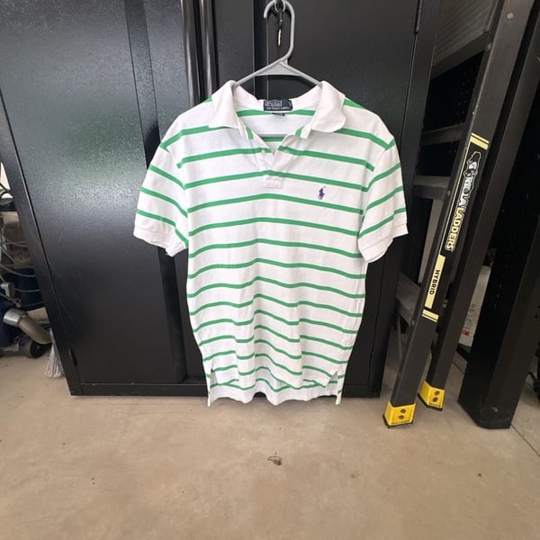 Polo by Ralph Lauren Men's White and Green Striped Short Sleeve Polo Shirt