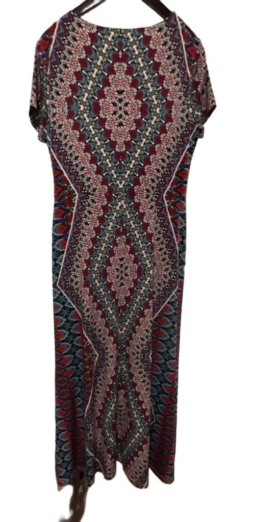 London Times Women's Abstract Tribal Print Short Sleeve Maxi Dress Size 10 3
