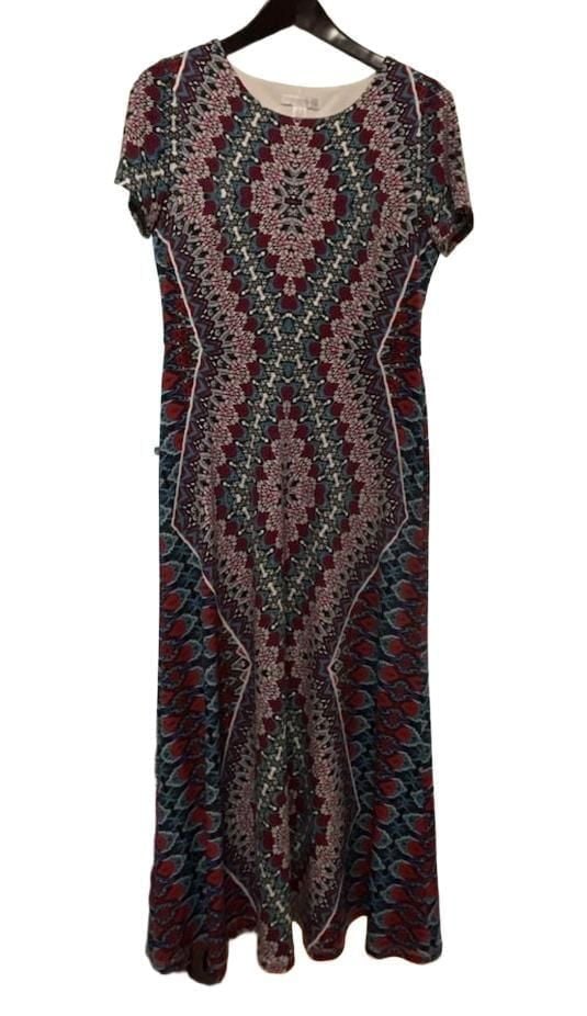 London Times Women's Abstract Tribal Print Short Sleeve Maxi Dress Size 10 2