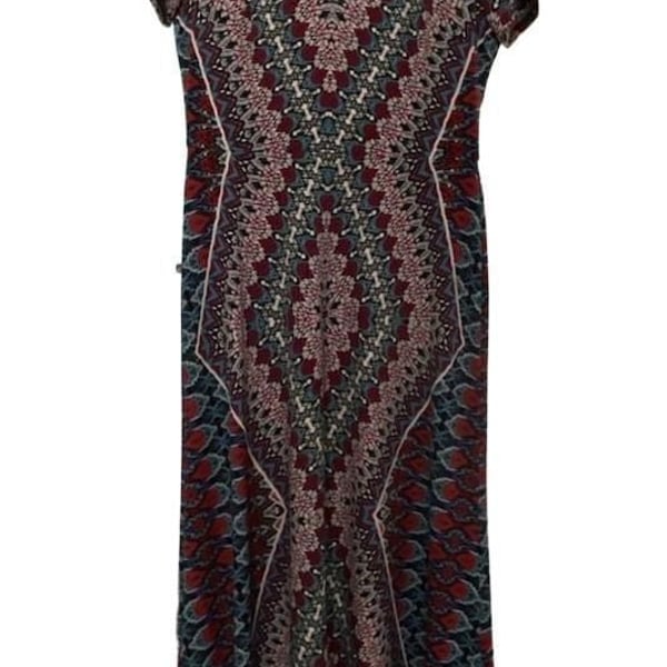 London Times Women's Abstract Tribal Print Short Sleeve Maxi Dress Size 10
