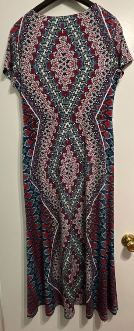 London Times Women's Abstract Tribal Print Short Sleeve Maxi Dress Size 10 4