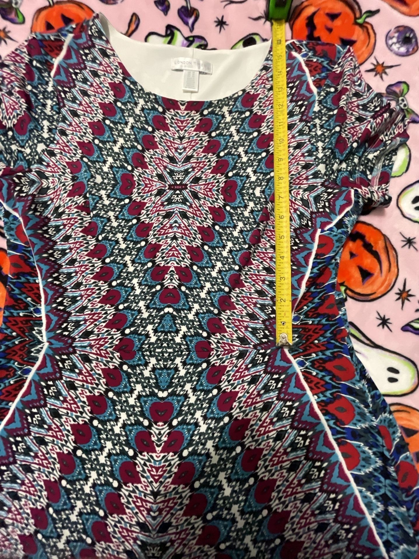 London Times Women's Abstract Tribal Print Short Sleeve Maxi Dress Size 10 9