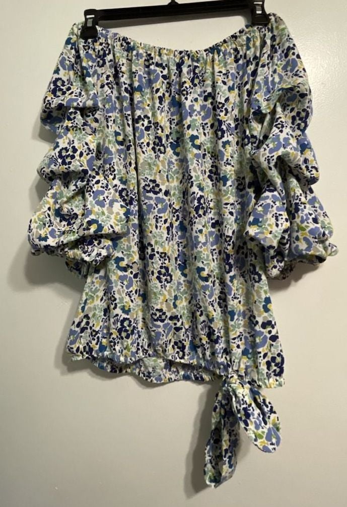 CeCe Women's Off-Shoulder Floral Print Blouse with Ruffled Sleeves and Hem Tie 2