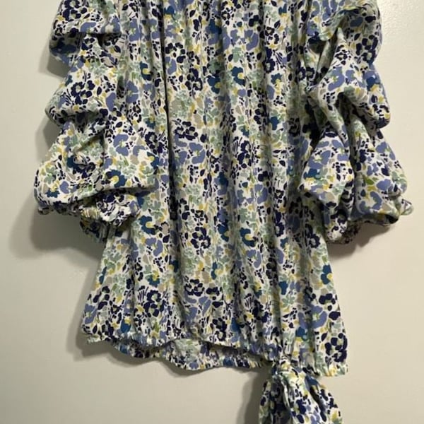 CeCe Women's Off-Shoulder Floral Print Blouse with Ruffled Sleeves and Hem Tie