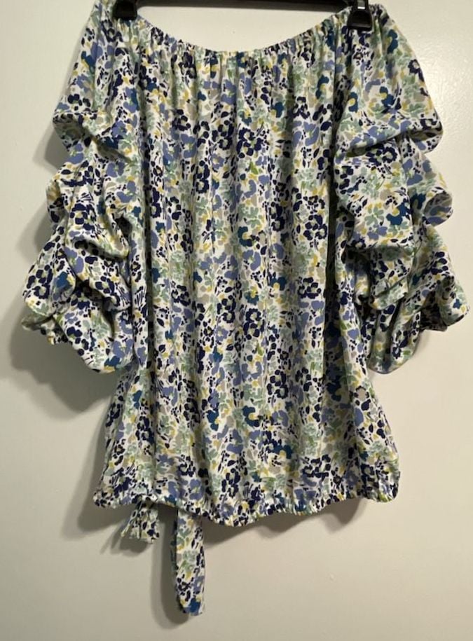 CeCe Women's Off-Shoulder Floral Print Blouse with Ruffled Sleeves and Hem Tie 3
