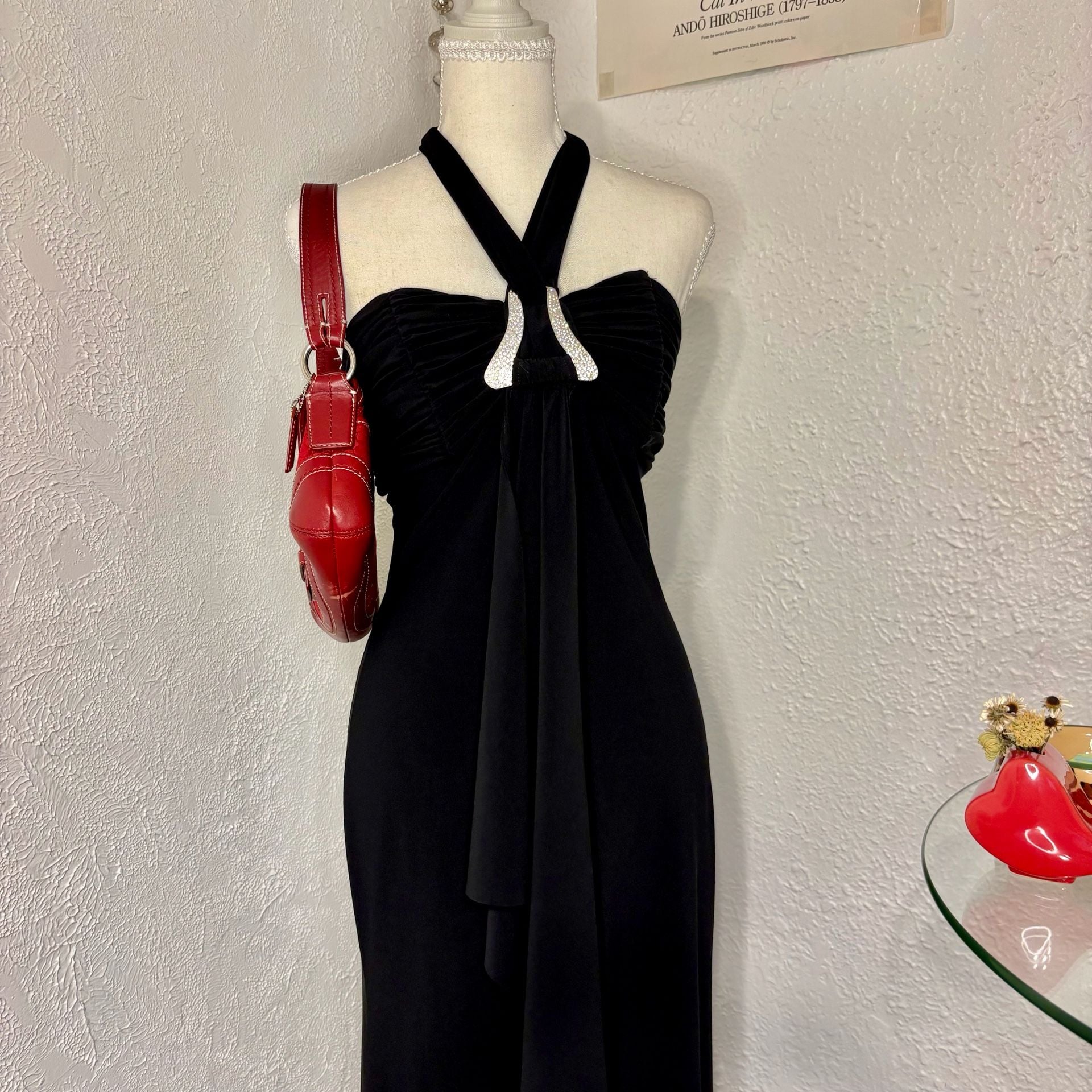 Scott McClintock Vintage Black Halter Gown with Rhinestone Detail 7