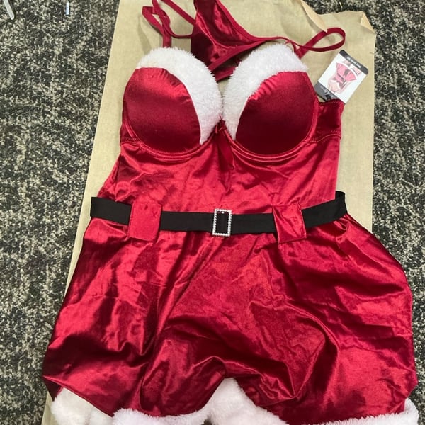 French Affair Sexy Santa Babydoll and G-String Set