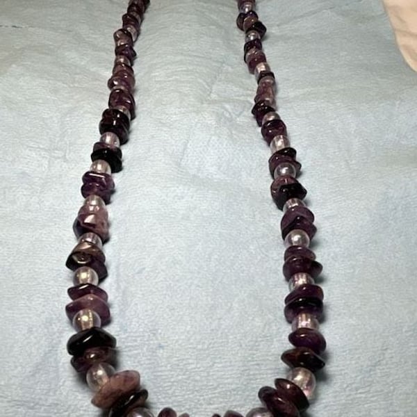 Miriam Haskell Vintage Amethyst Chip and Iridescent Bead Necklace