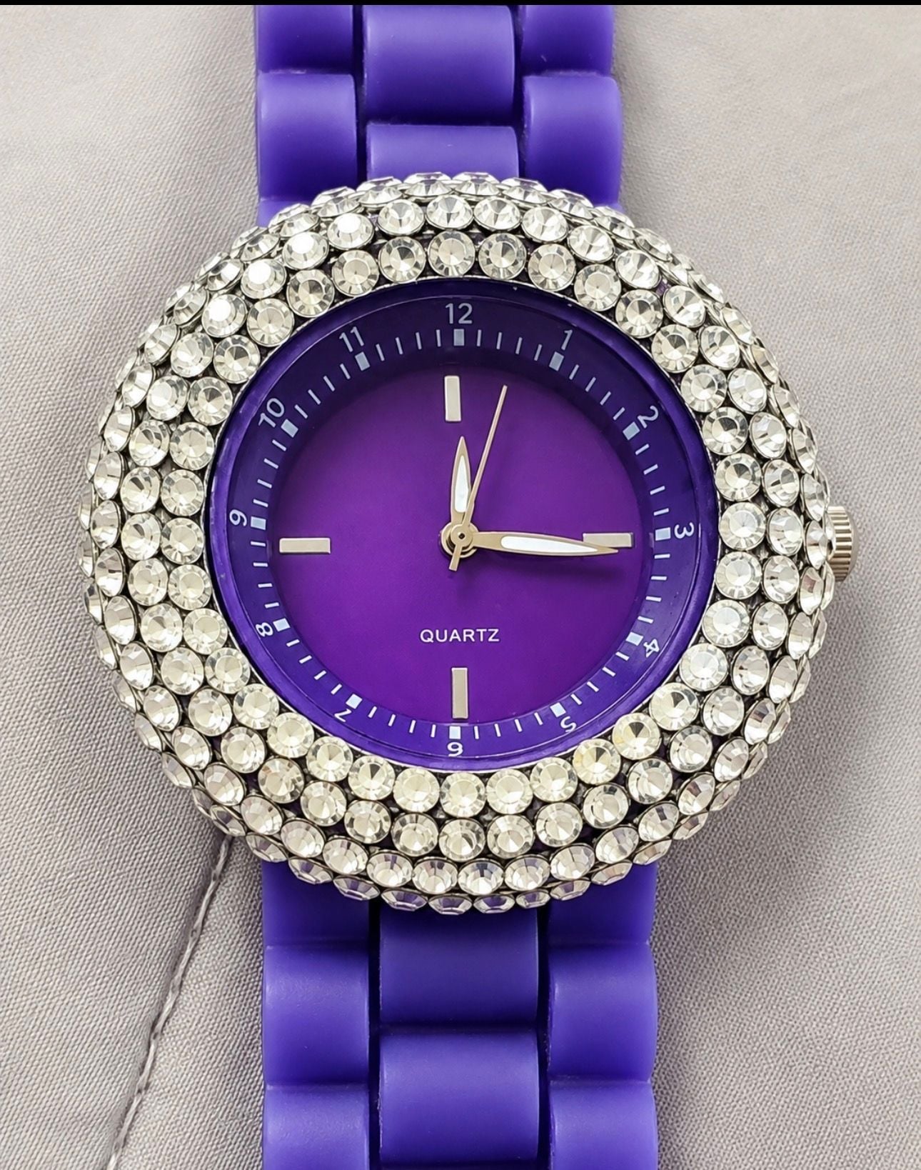 Purple Rhinestone Bling Statement Quartz Watch Y2K Glam Oversized 8