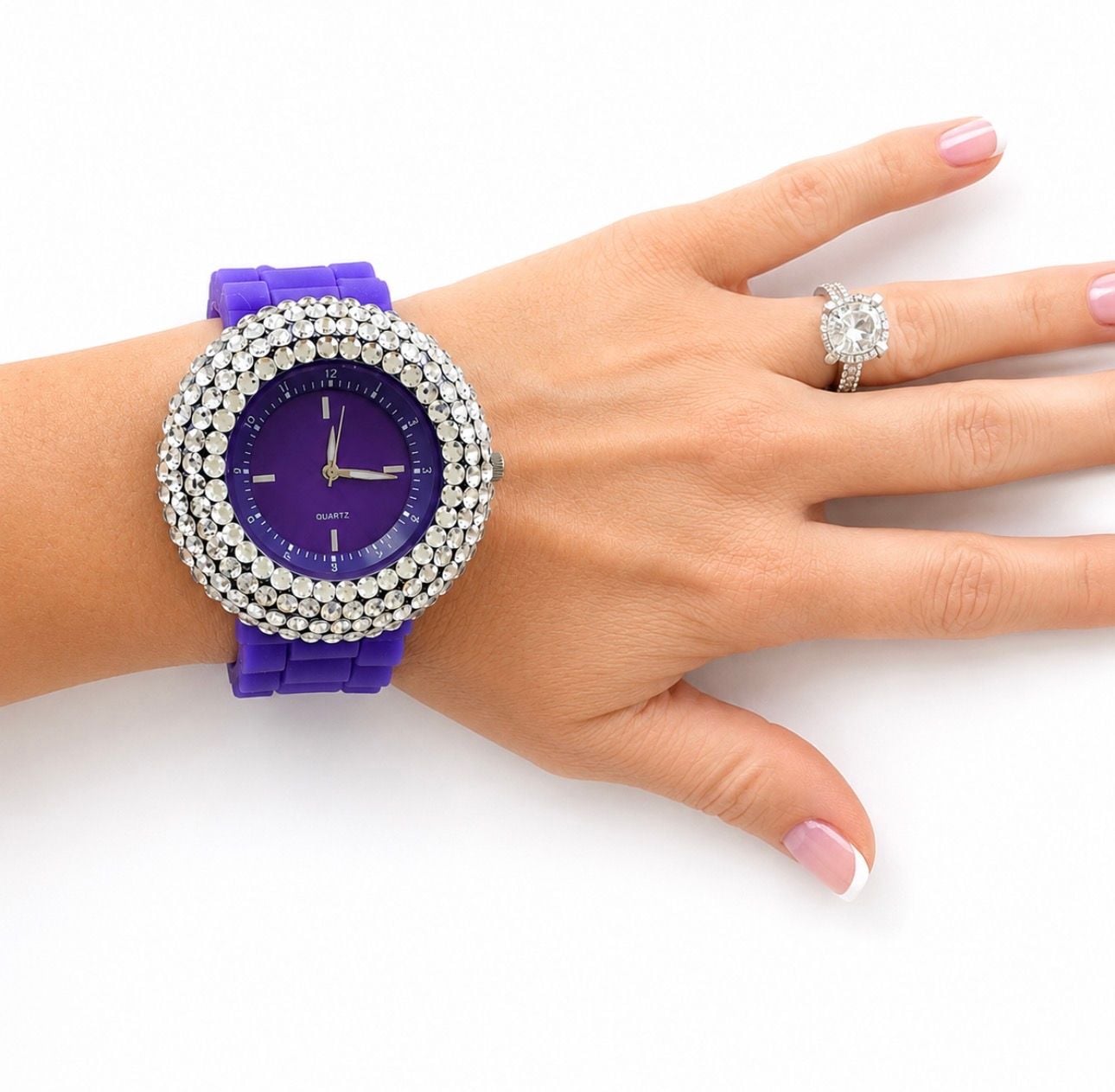 Purple Rhinestone Bling Statement Quartz Watch Y2K Glam Oversized 9