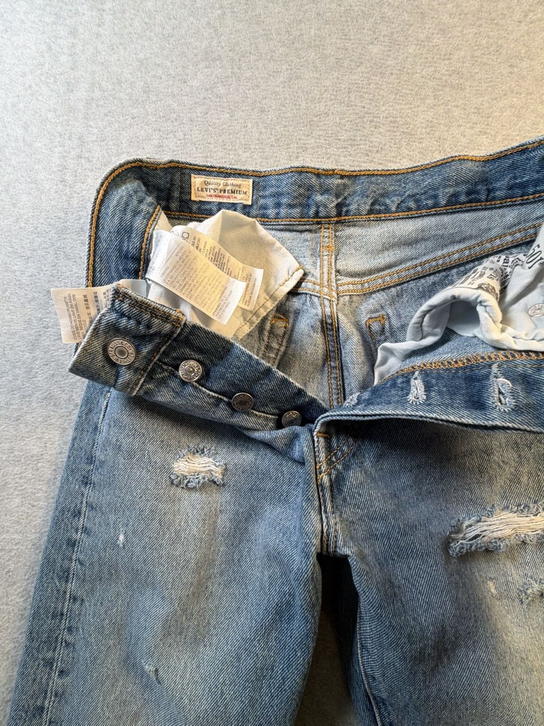 Levi's Premium 501 Original Fit Distressed Button Fly Jeans 7